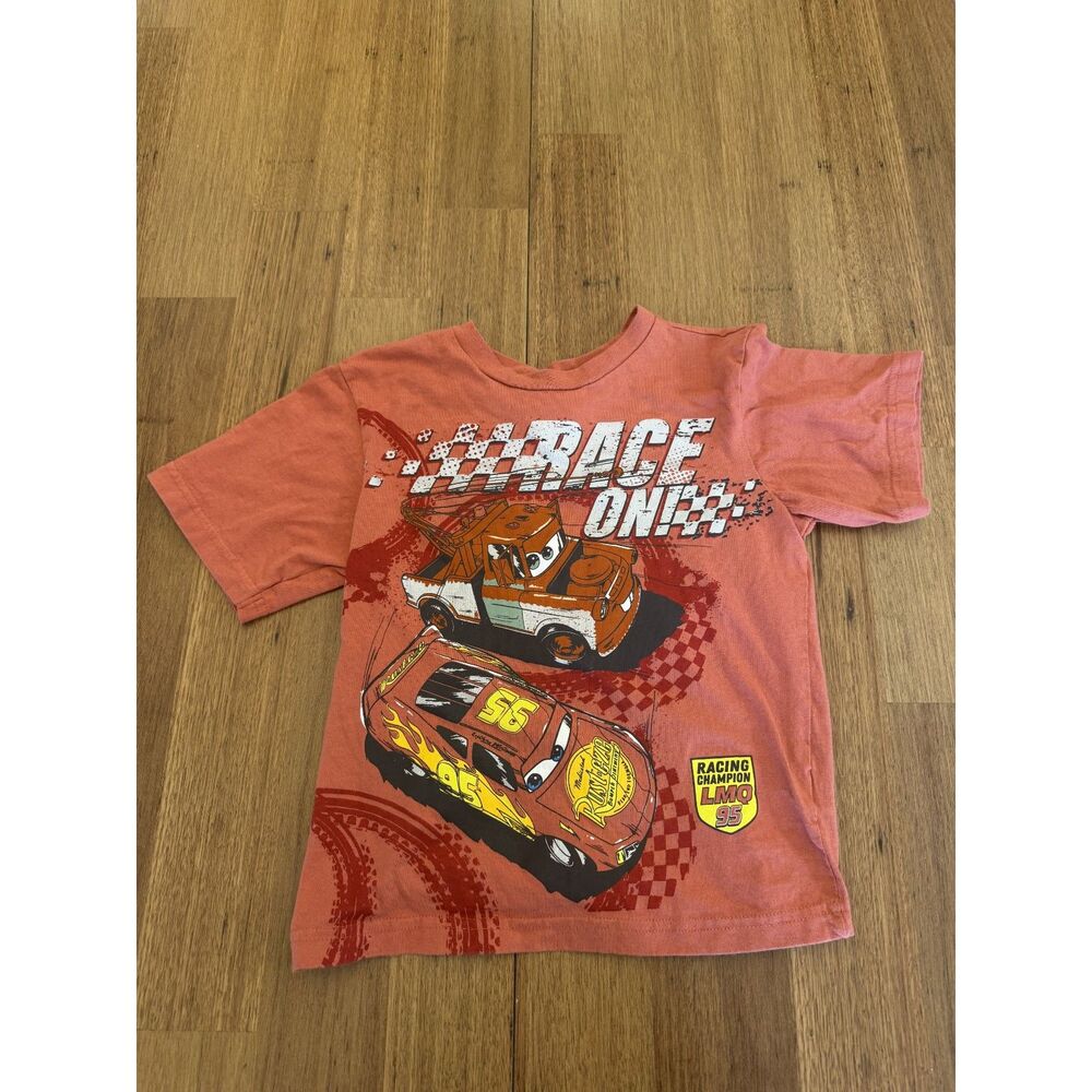 Disney Pixar Cars Boys Size 6 T Shirt Rust Red Lightning McQueen Tow Mater